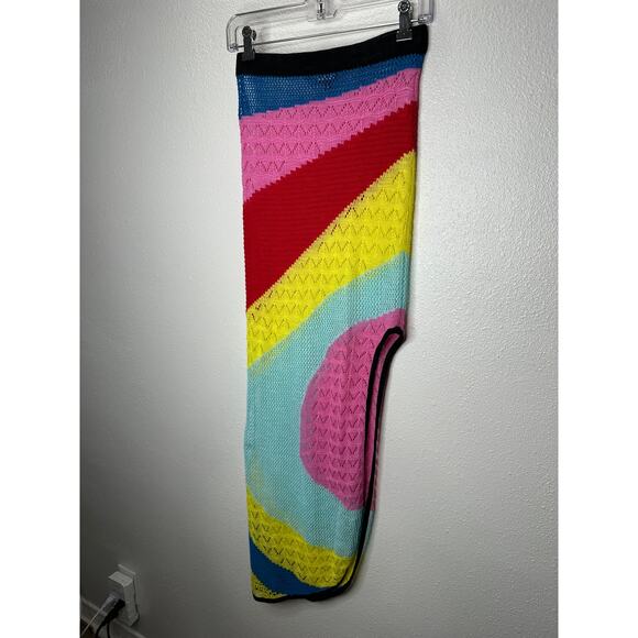 Staud Rainbow Centre Asymmetric Stripe Pointelle Crochet Midi Skirt Coverup S - Picture 4 of 13